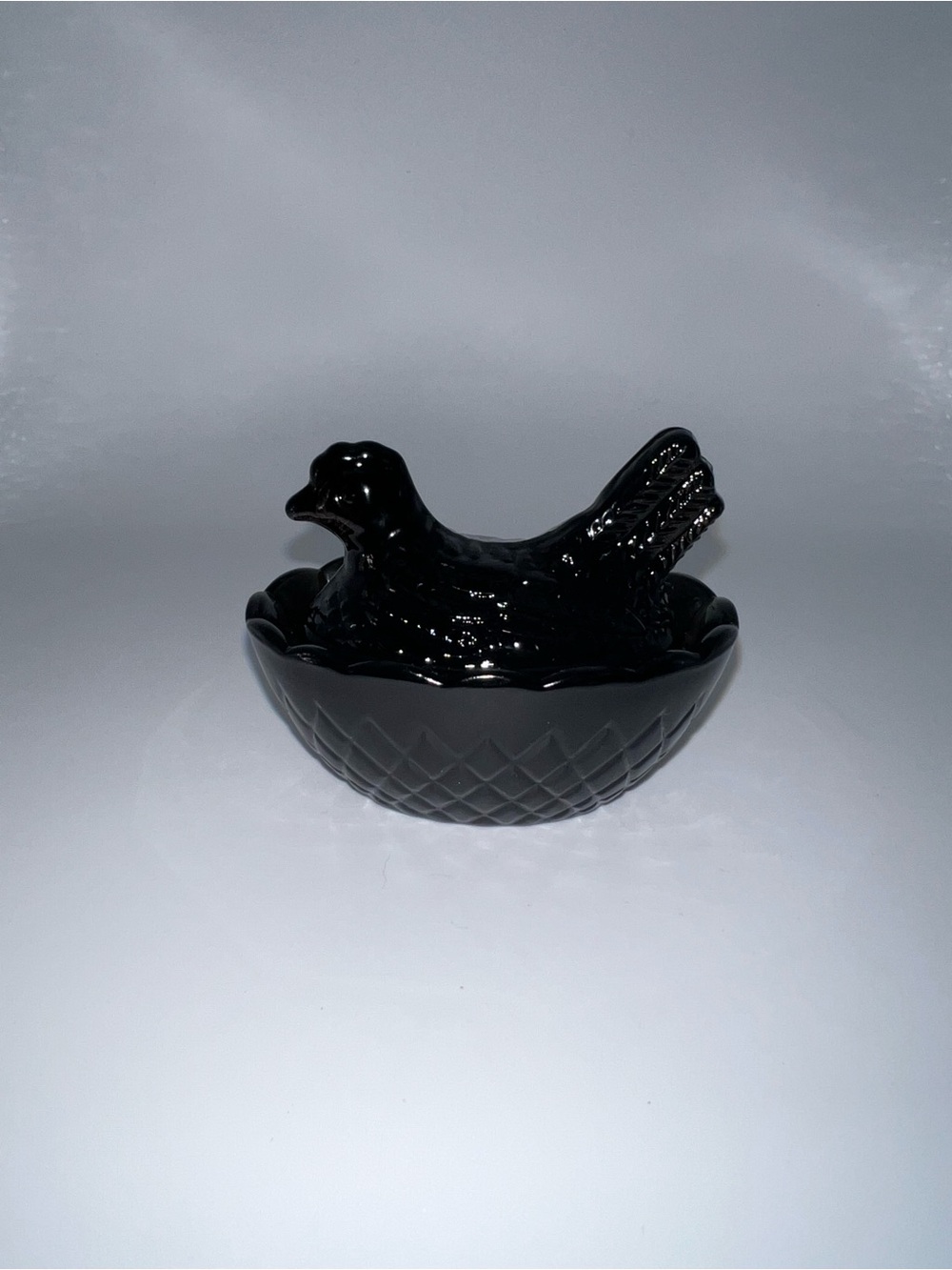 Source Unknown Black Glazed Hen on Nest Trinket Dish
